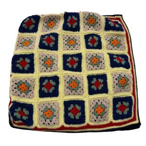 Vtg 70s Granny Square Hand Crocheted Throw Pillow Cover Boho Grandmacore 12 In